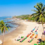 Vagator or Ozran beach aerial panoramic view in north Goa, India